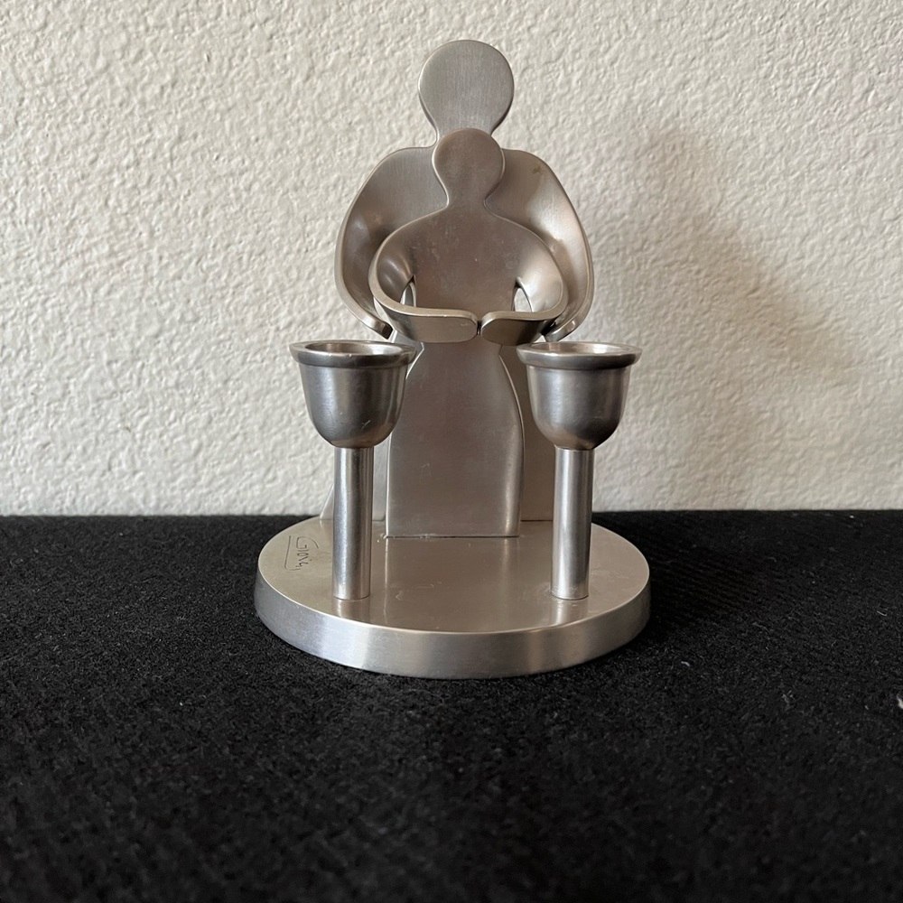 “Our Love" pewter Menorah designed by Giora Novak 6.5” tall